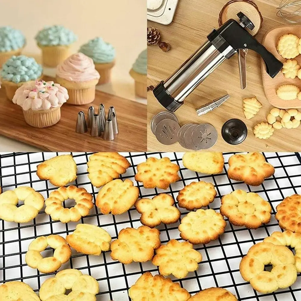 Stainless Steel Cookie Press Gun Kit For DIY Biscuit Cookie Making And Cake-Sliver