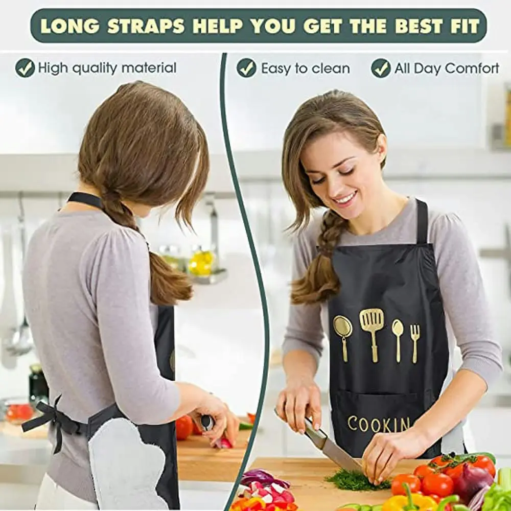 4 Pack Kitchen Apron with Pocket Unisex Chef Waterproof Hand-wiping Apron