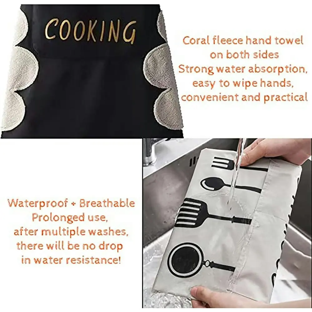 4 Pack Kitchen Apron with Pocket Unisex Chef Waterproof Hand-wiping Apron