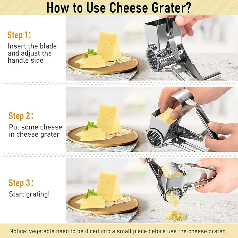 Rotary Cheese Grater Stainless Steel Shredder Cutter Grinder with 4 Drum Blades