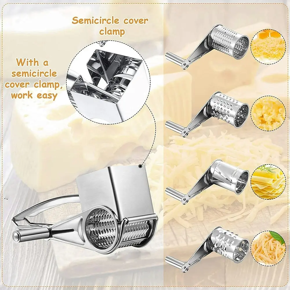 Rotary Cheese Grater Stainless Steel Shredder Cutter Grinder with 4 Drum Blades