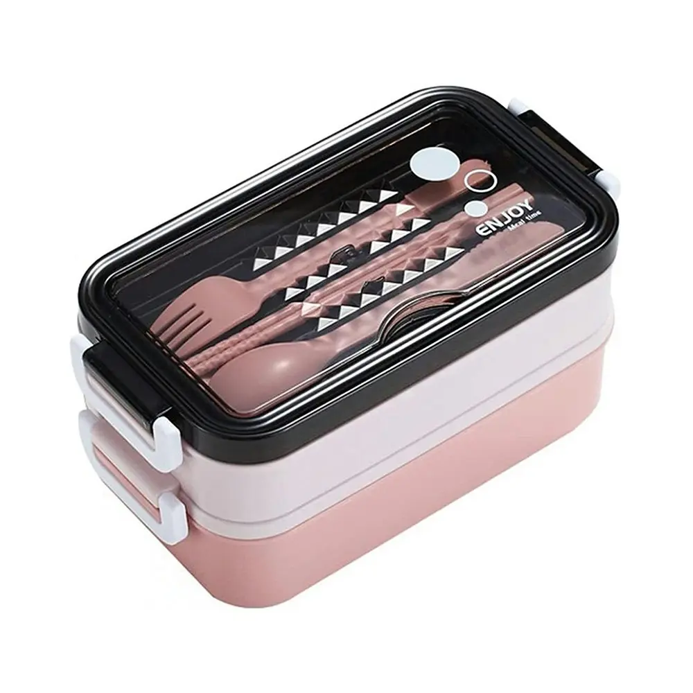 Stainless steel double-layer lunch box with cutlery