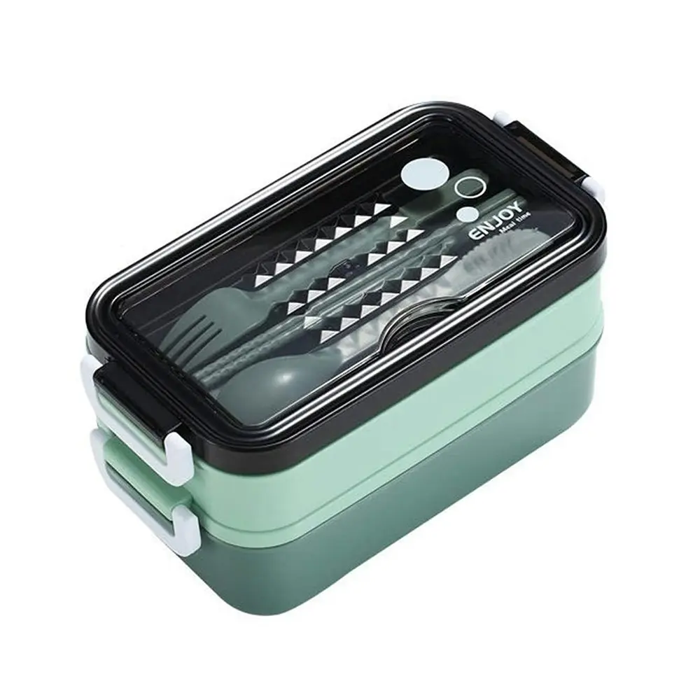 Stainless steel double-layer lunch box with cutlery