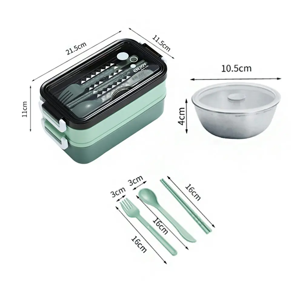 Stainless steel double-layer lunch box with cutlery