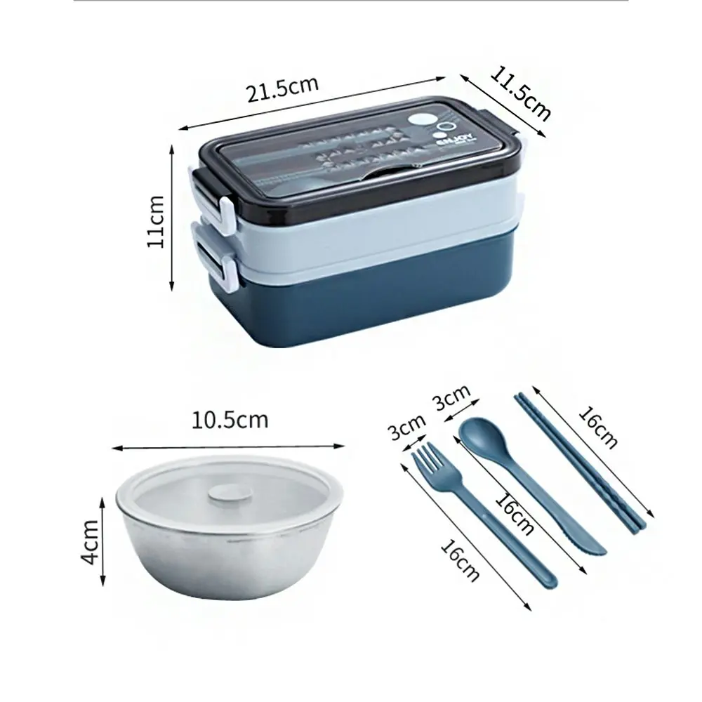 Stainless steel double-layer lunch box with cutlery