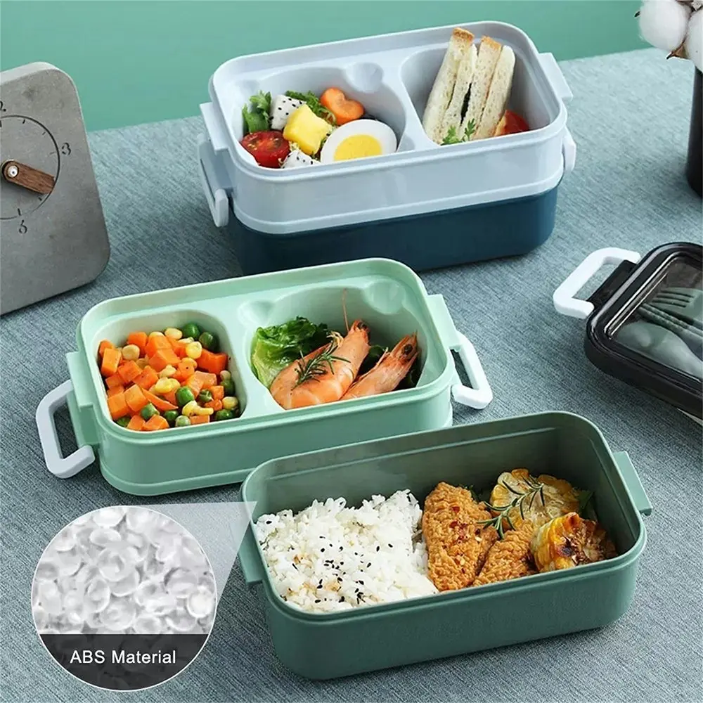 Stainless steel double-layer lunch box with cutlery