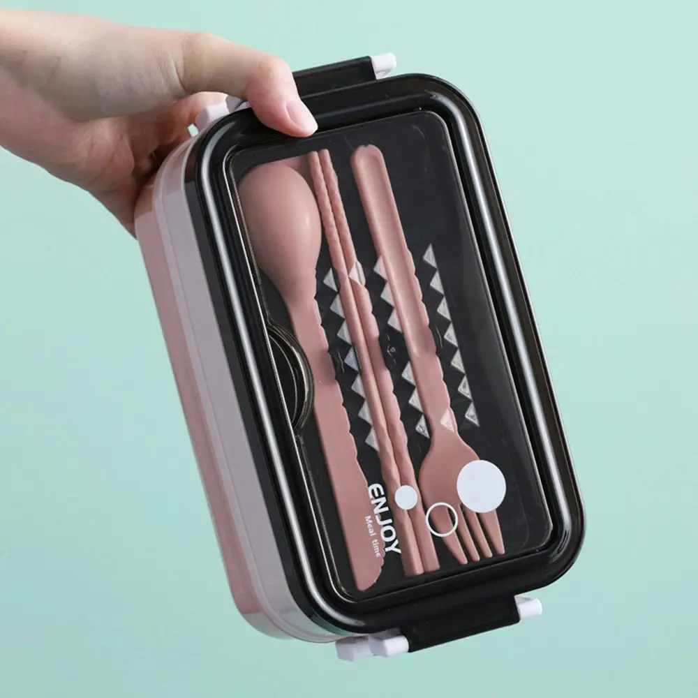 Stainless steel double-layer lunch box with cutlery