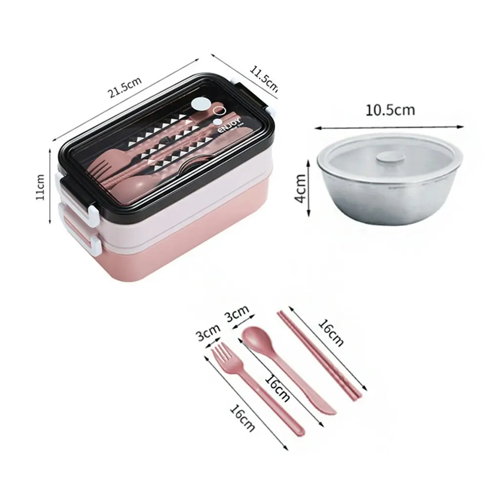 Stainless steel double-layer lunch box with cutlery