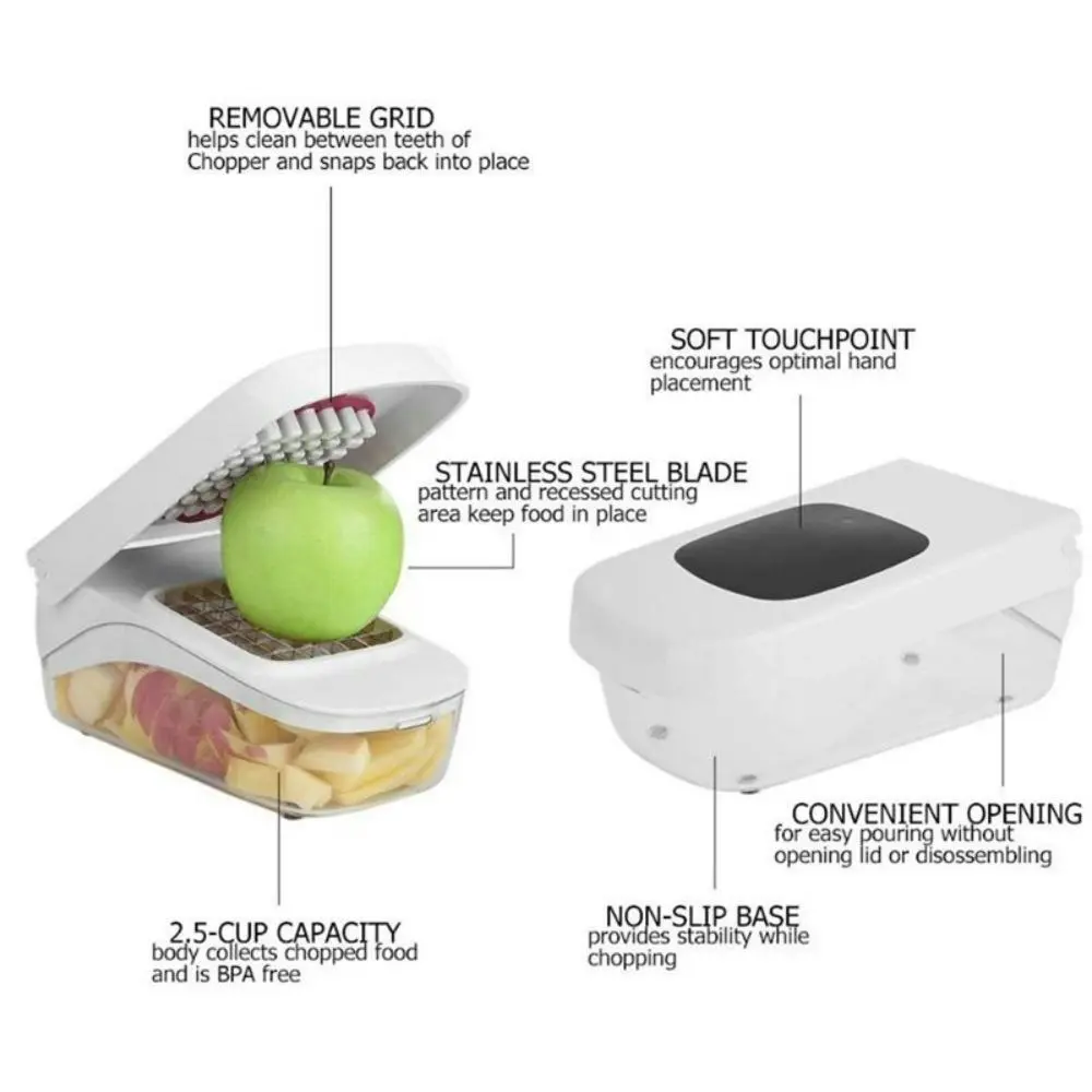 Vegetable and onion chopper with easy pour opening