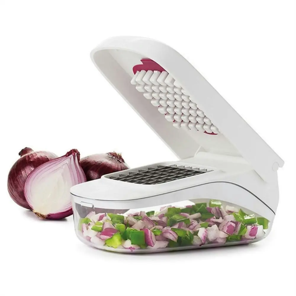 Vegetable and onion chopper with easy pour opening