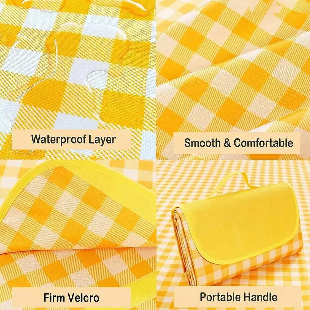 Outdoor picnic mat portable waterproof thickened Oxford cloth plaid-Yellow