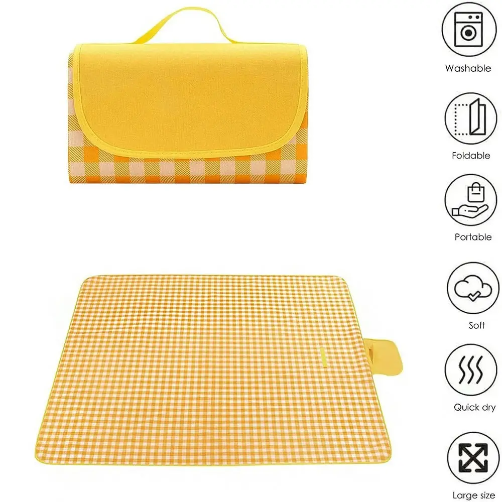 Outdoor picnic mat portable waterproof thickened Oxford cloth plaid-Yellow