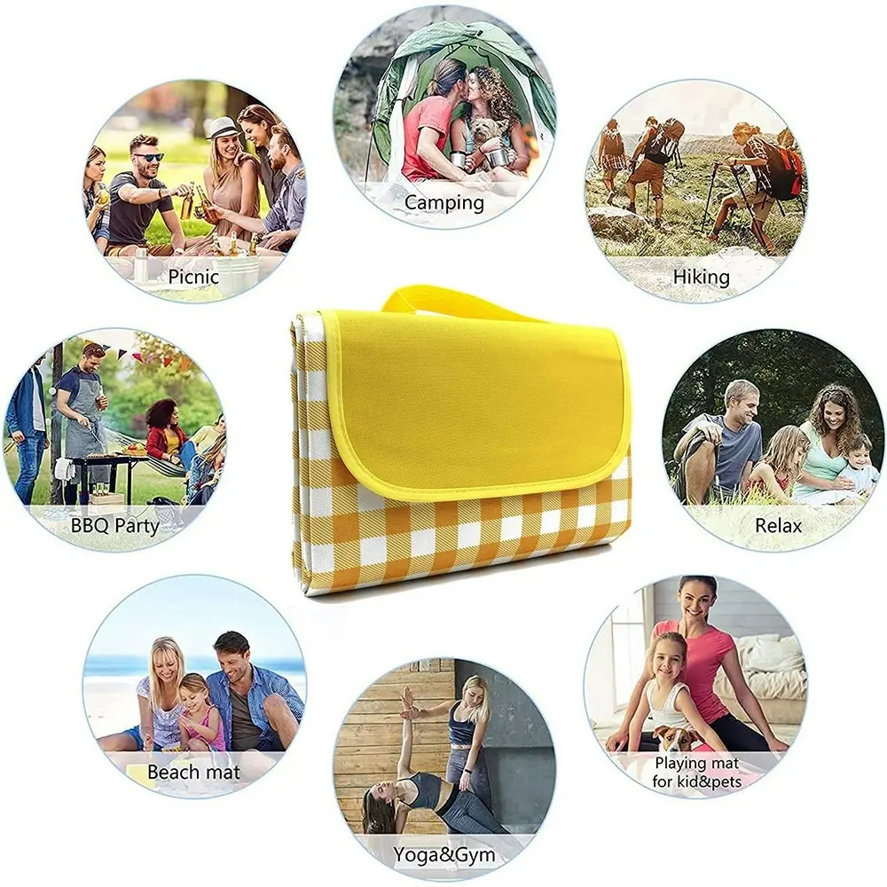 Outdoor picnic mat portable waterproof thickened Oxford cloth plaid-Yellow