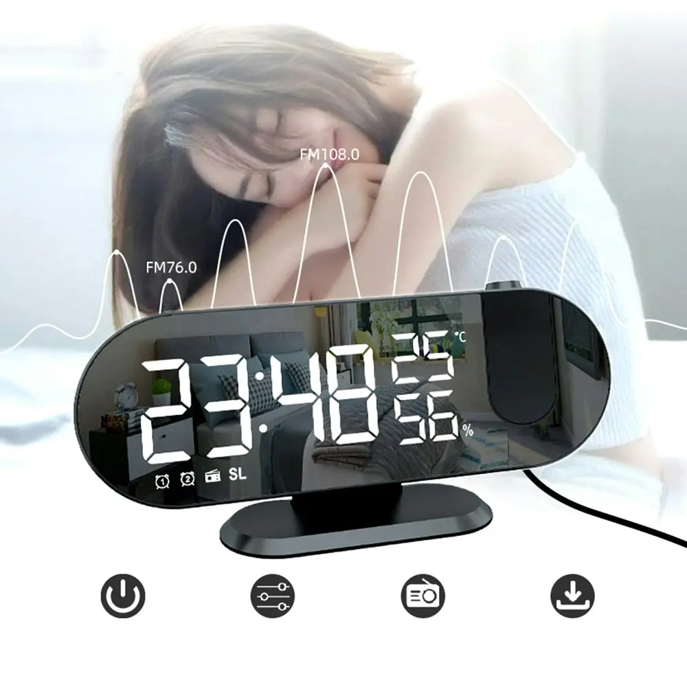 LED Digital Projection Alarm Clock with Projection FM Radio Time Projector