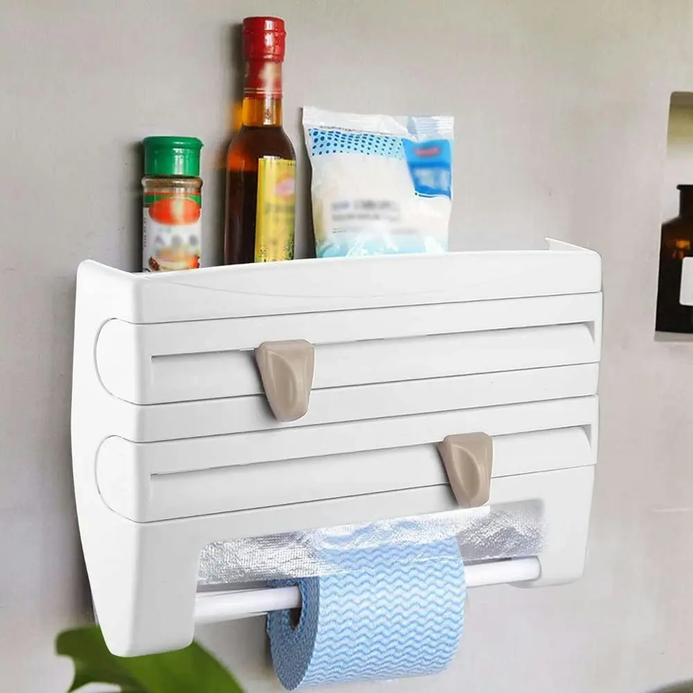 3 in 1 wall-mounted storage rack paper towel rack tin foil plastic wrap dispenser