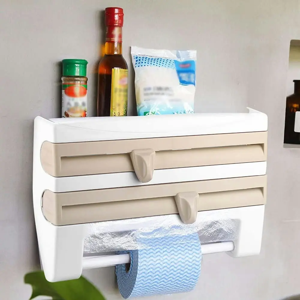 3 in 1 wall-mounted storage rack paper towel rack tin foil plastic wrap dispenser