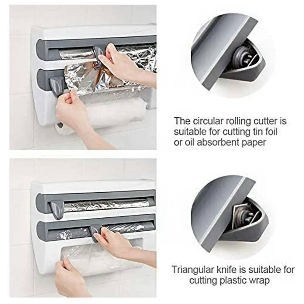 3 in 1 wall-mounted storage rack paper towel rack tin foil plastic wrap dispenser