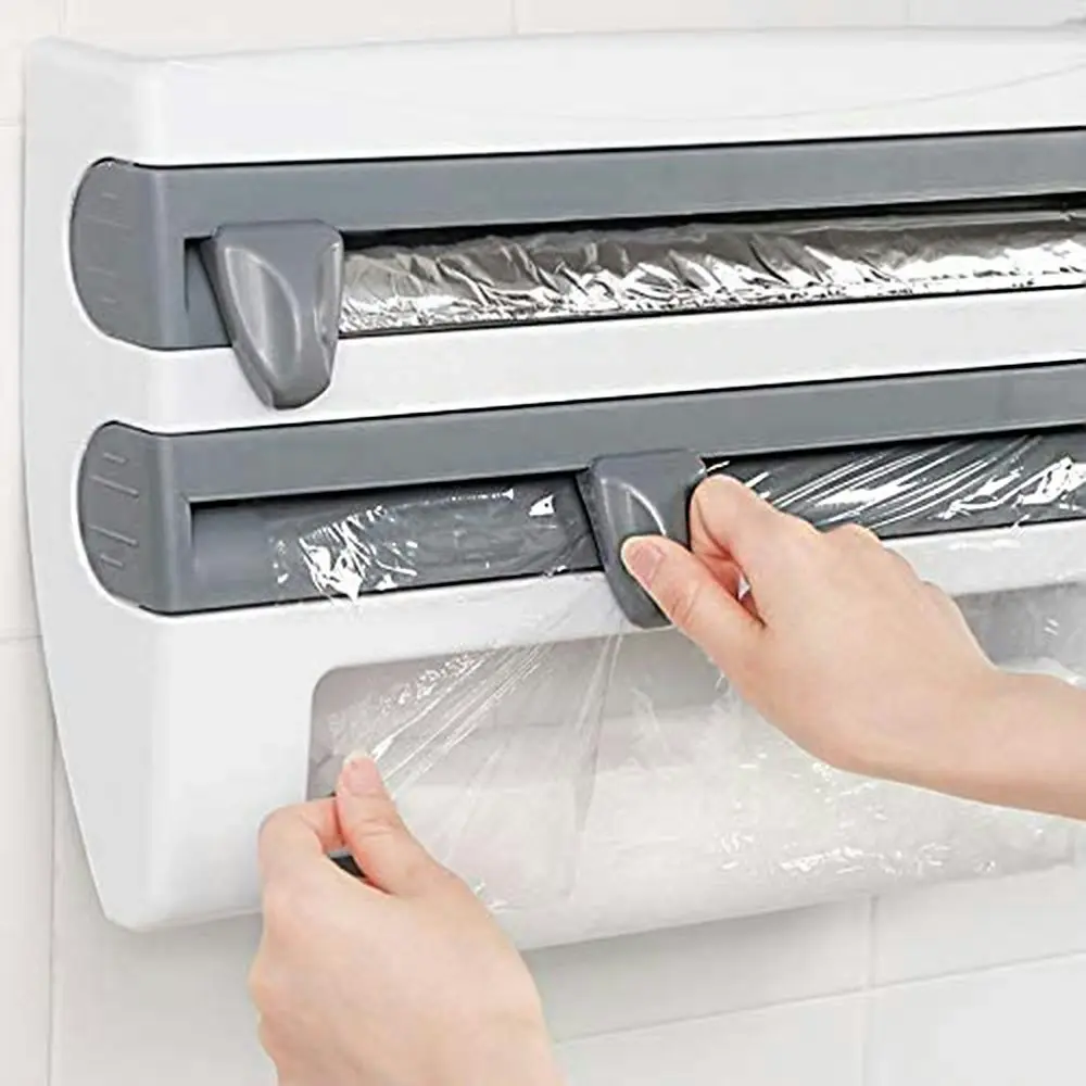 3 in 1 wall-mounted storage rack paper towel rack tin foil plastic wrap dispenser