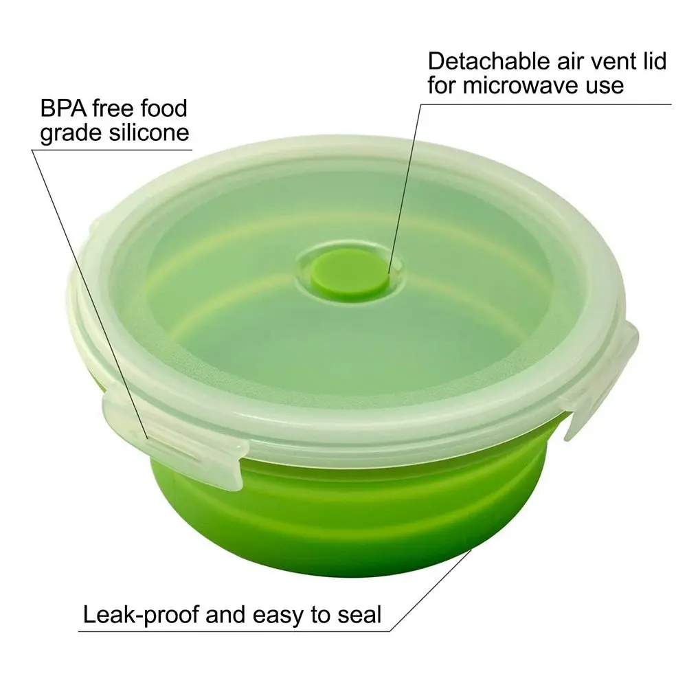 4 Pack round silicone portable folding lunch box with lid