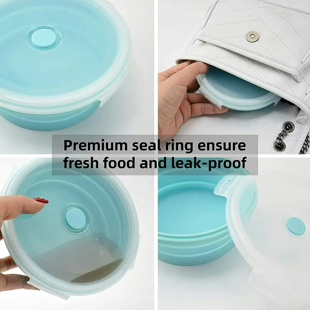 4 Pack round silicone portable folding lunch box with lid