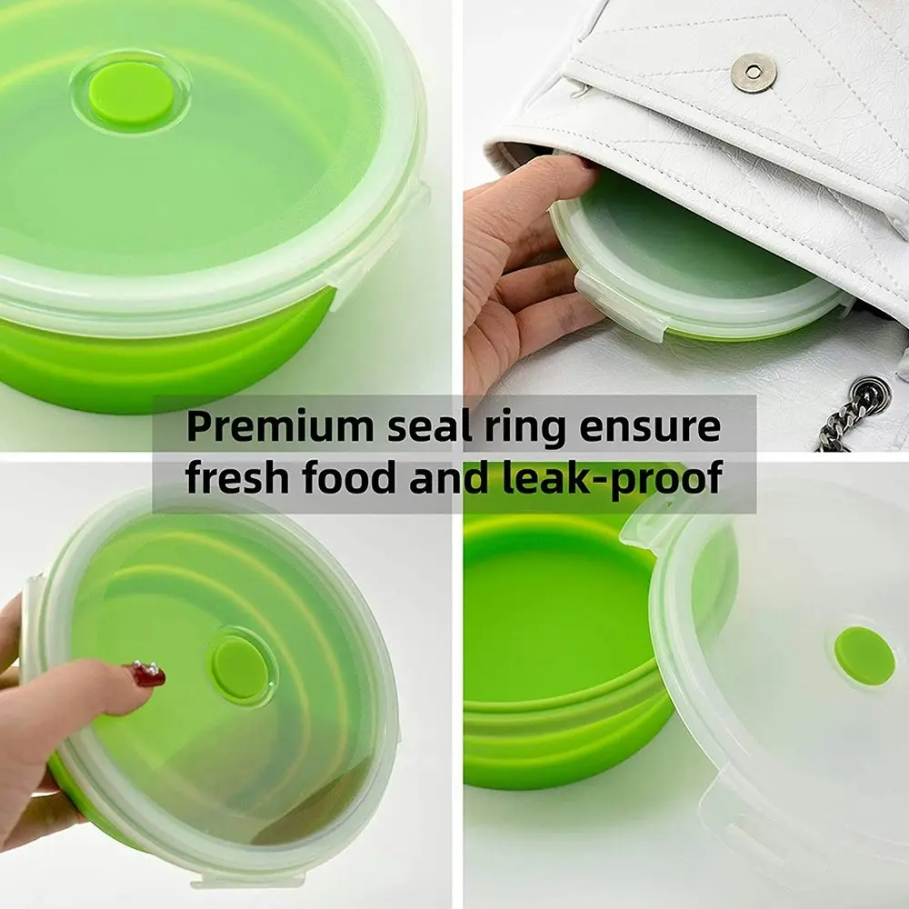 4 Pack round silicone portable folding lunch box with lid