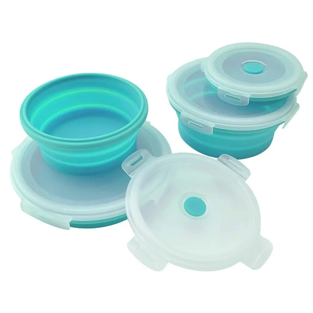 4 Pack round silicone portable folding lunch box with lid