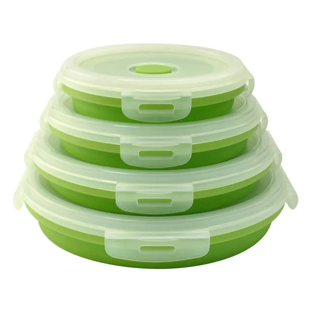 4 Pack round silicone portable folding lunch box with lid