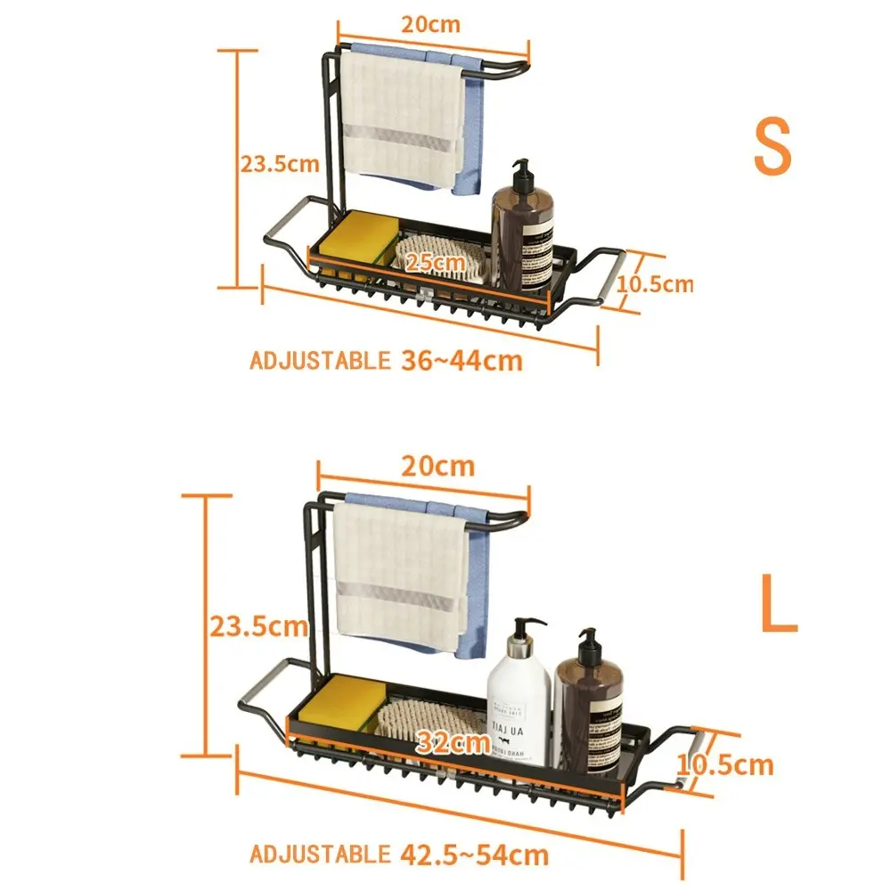 Stainless Steel Kitchen Sink Rack Telescopic Organizer Holder Drain Caddy Tray-Black