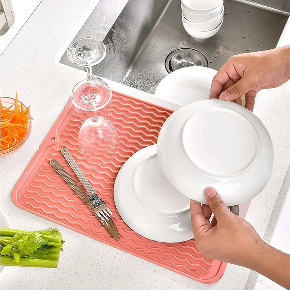 3 Pack Kitchen Silicone Dish Drying Mat Heat Resistant Pad Dish Drainer Mats