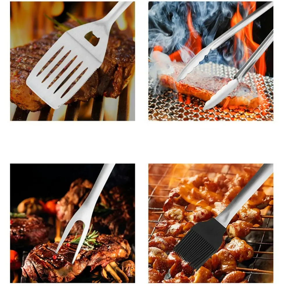 BBQ Tool Set 5pc Grill Accessories with Spatula, Fork,Oil Brush&brush&BBQ Tongs