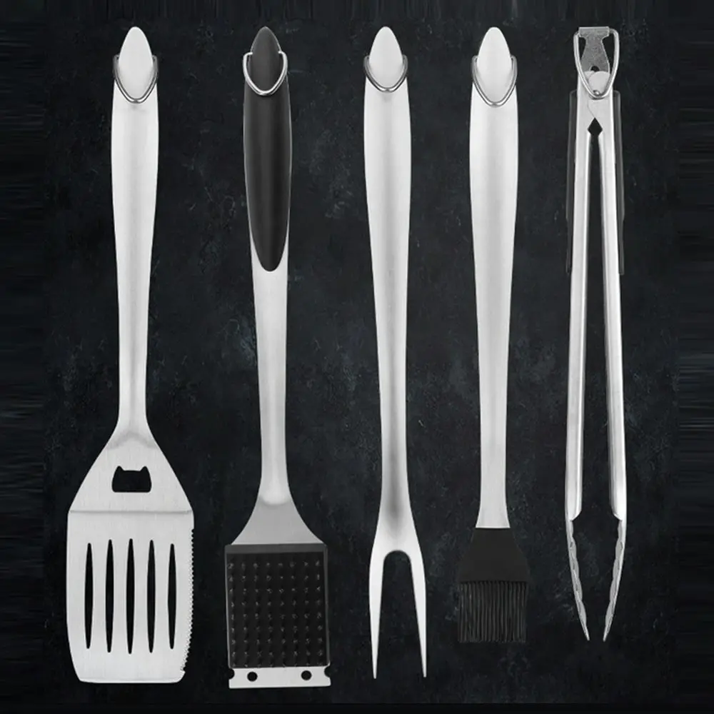 BBQ Tool Set 5pc Grill Accessories with Spatula, Fork,Oil Brush&brush&BBQ Tongs