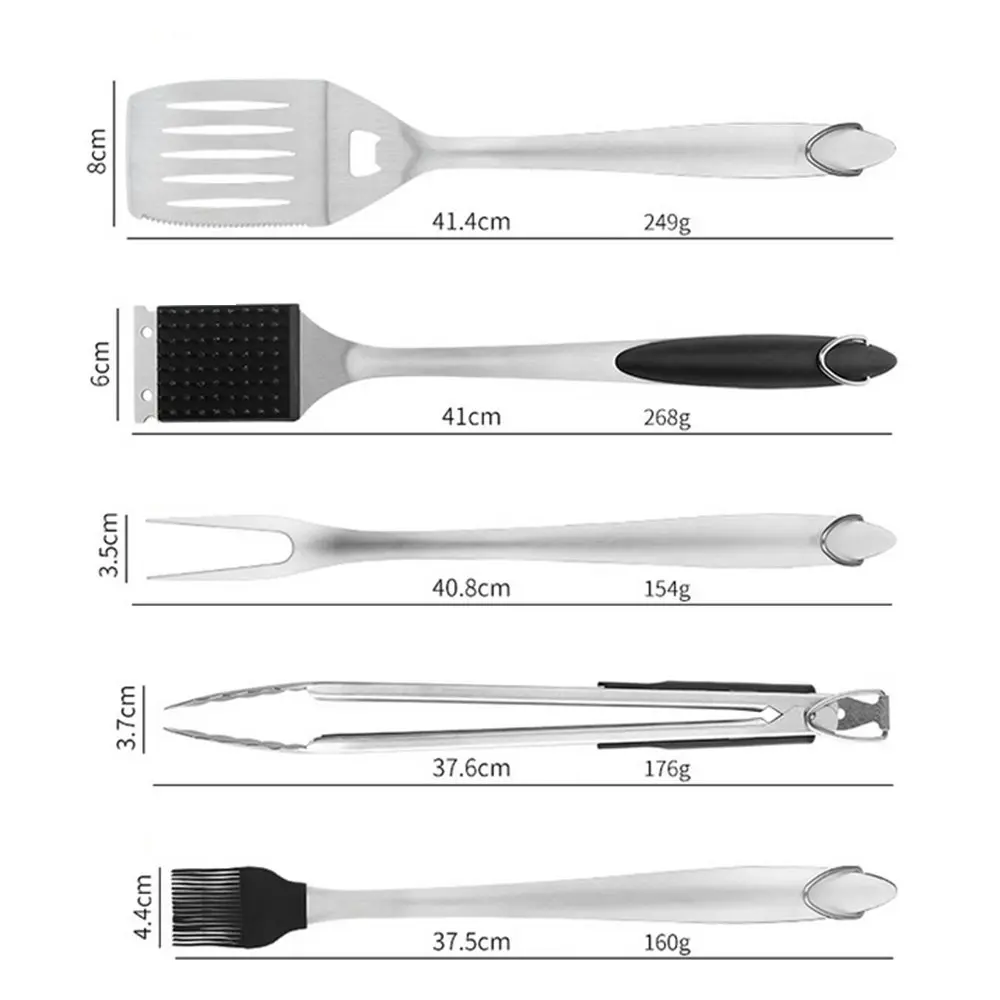 BBQ Tool Set 5pc Grill Accessories with Spatula, Fork,Oil Brush&brush&BBQ Tongs