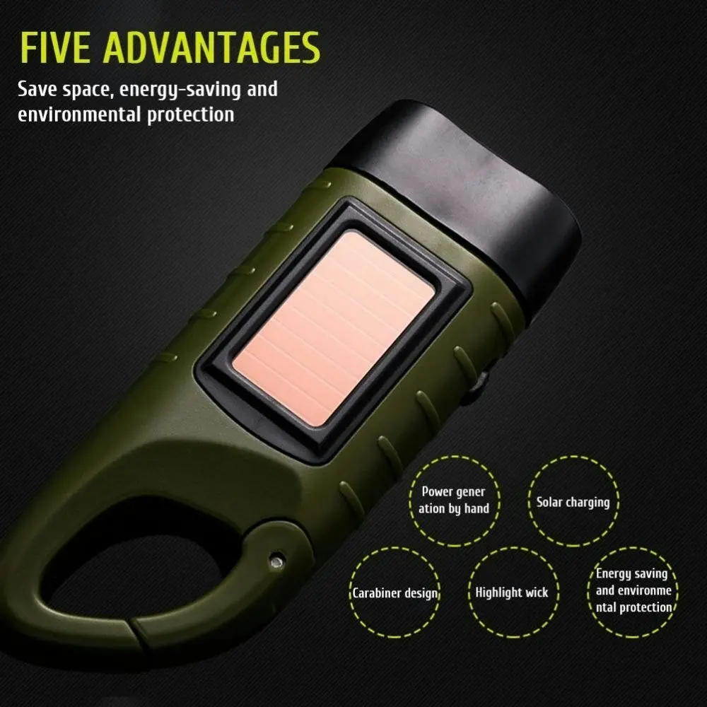 Hand Crank Solar Powered Flashlight Emergency Rechargeable Led Flashlight-Army Green