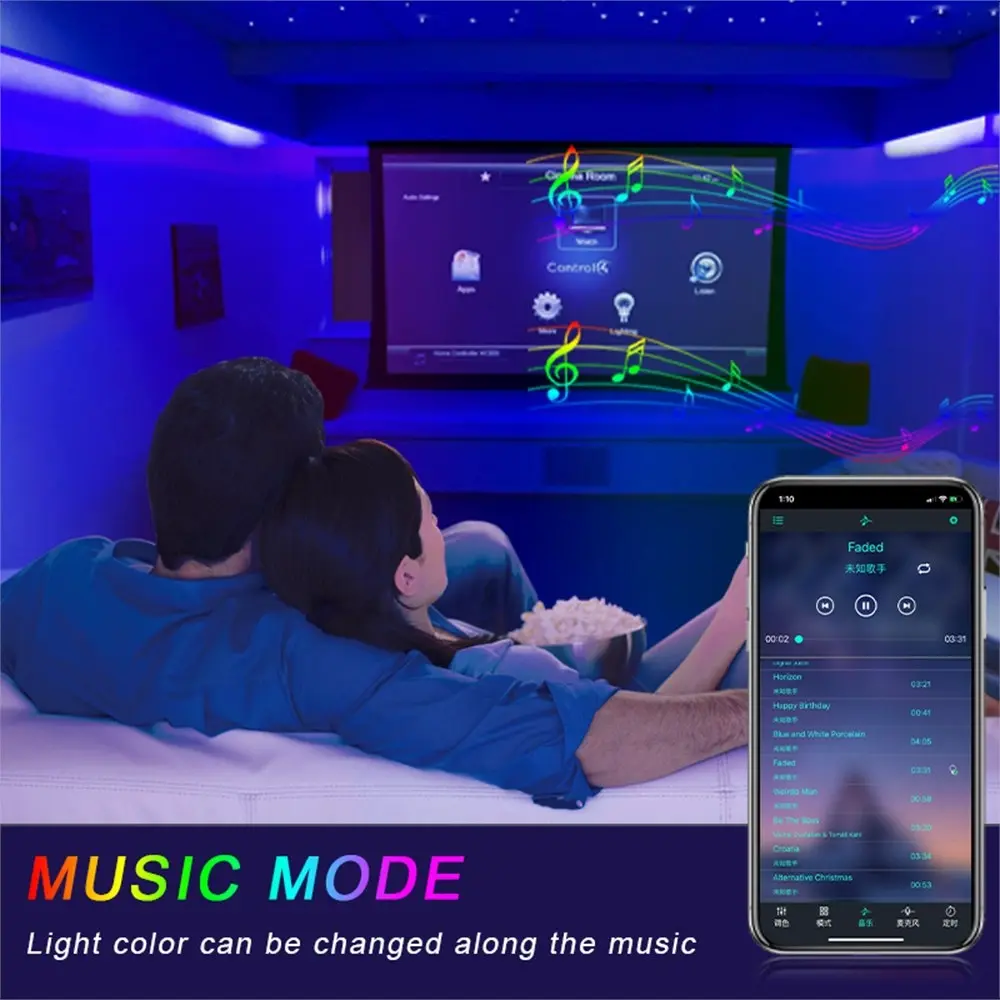 5050 RGB LED Strip Lights Bluetooth App Control and Music Sync for Home, Party