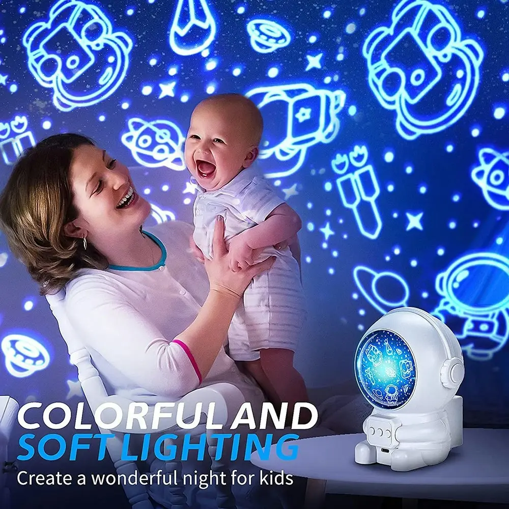 360 Degree Rotating Astronaut Night Light Projector With 8 Projection Films