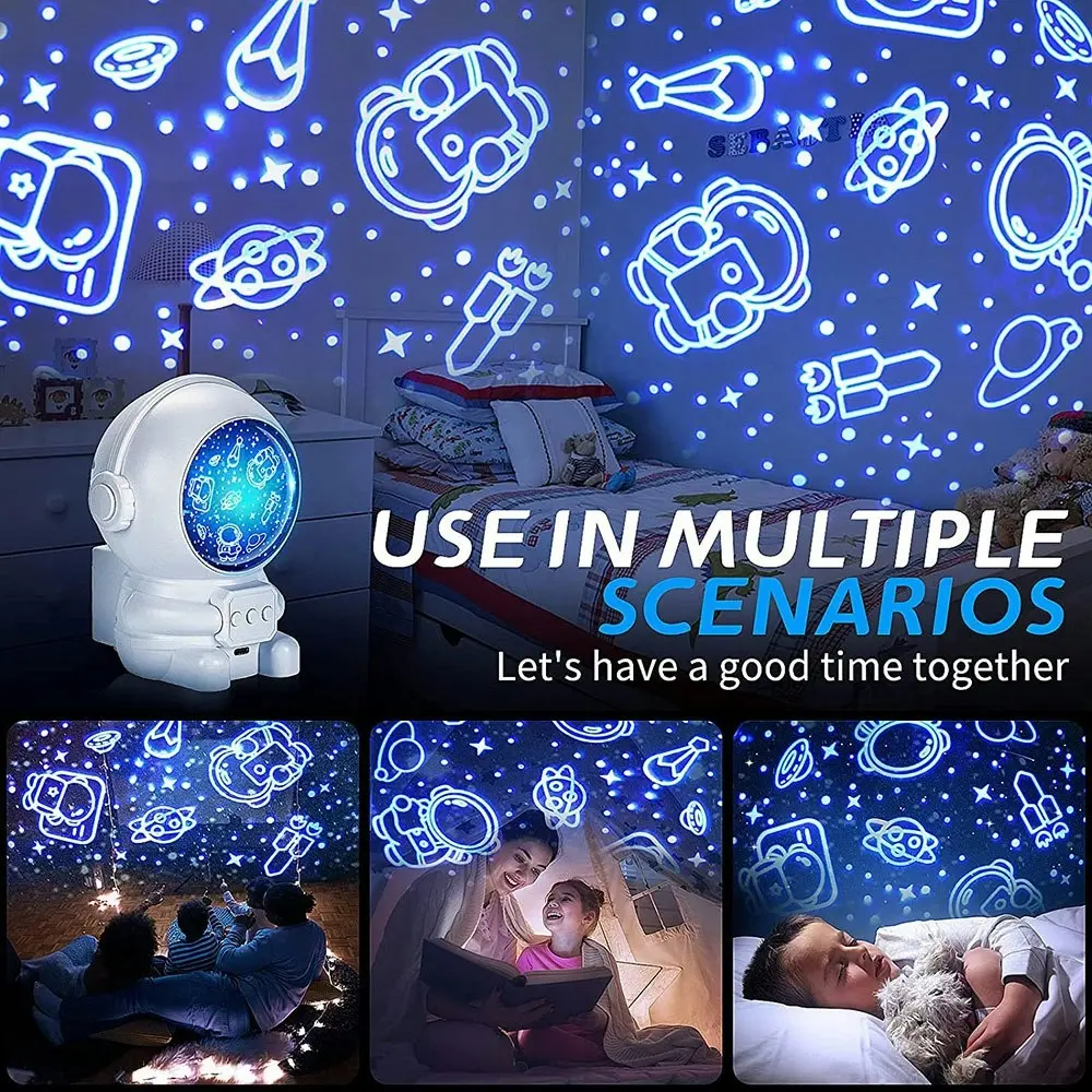 360 Degree Rotating Astronaut Night Light Projector With 8 Projection Films