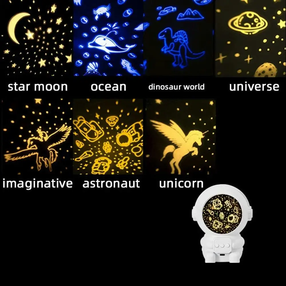 360 Degree Rotating Astronaut Night Light Projector With 8 Projection Films