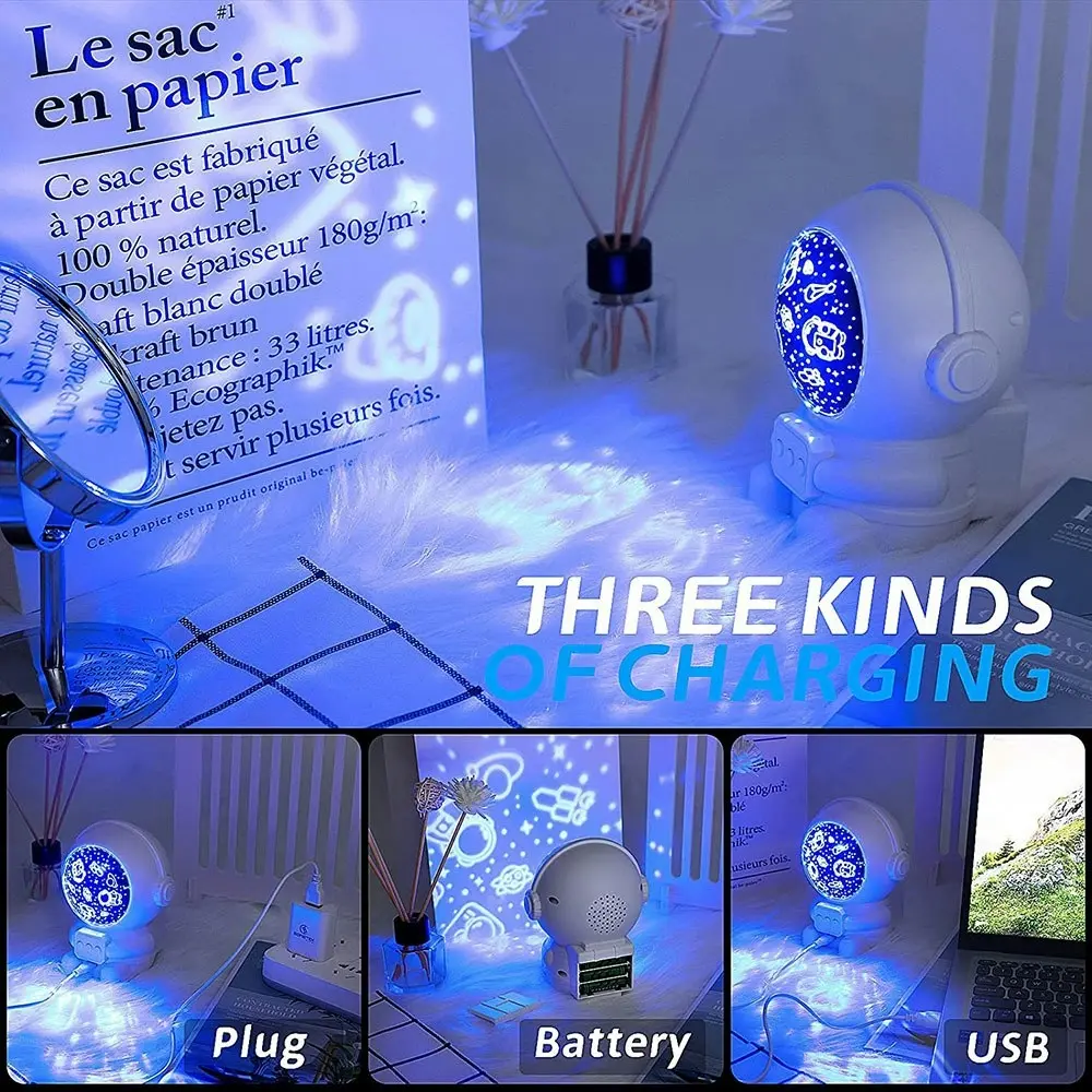 360 Degree Rotating Astronaut Night Light Projector With 8 Projection Films