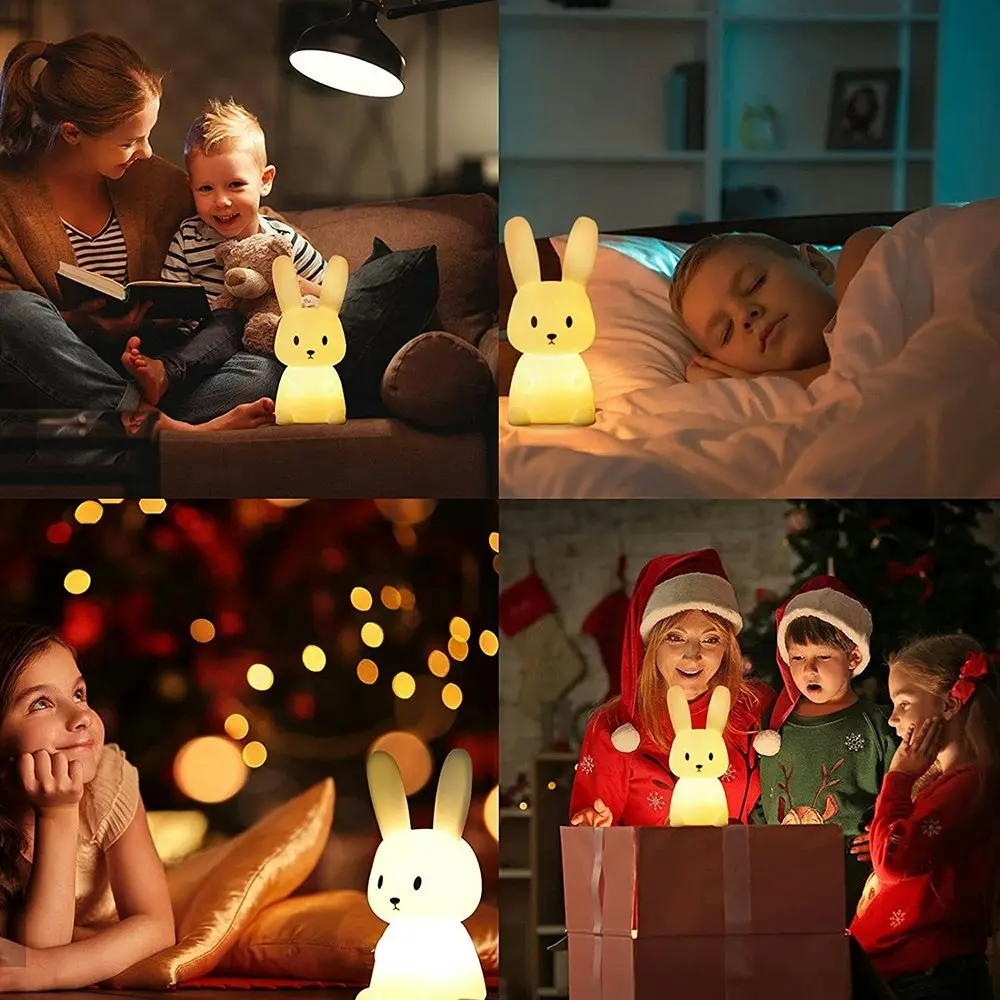 Portable Silicone Bunny Night Lights Kawaii Room Decor Squishy Nursery Light