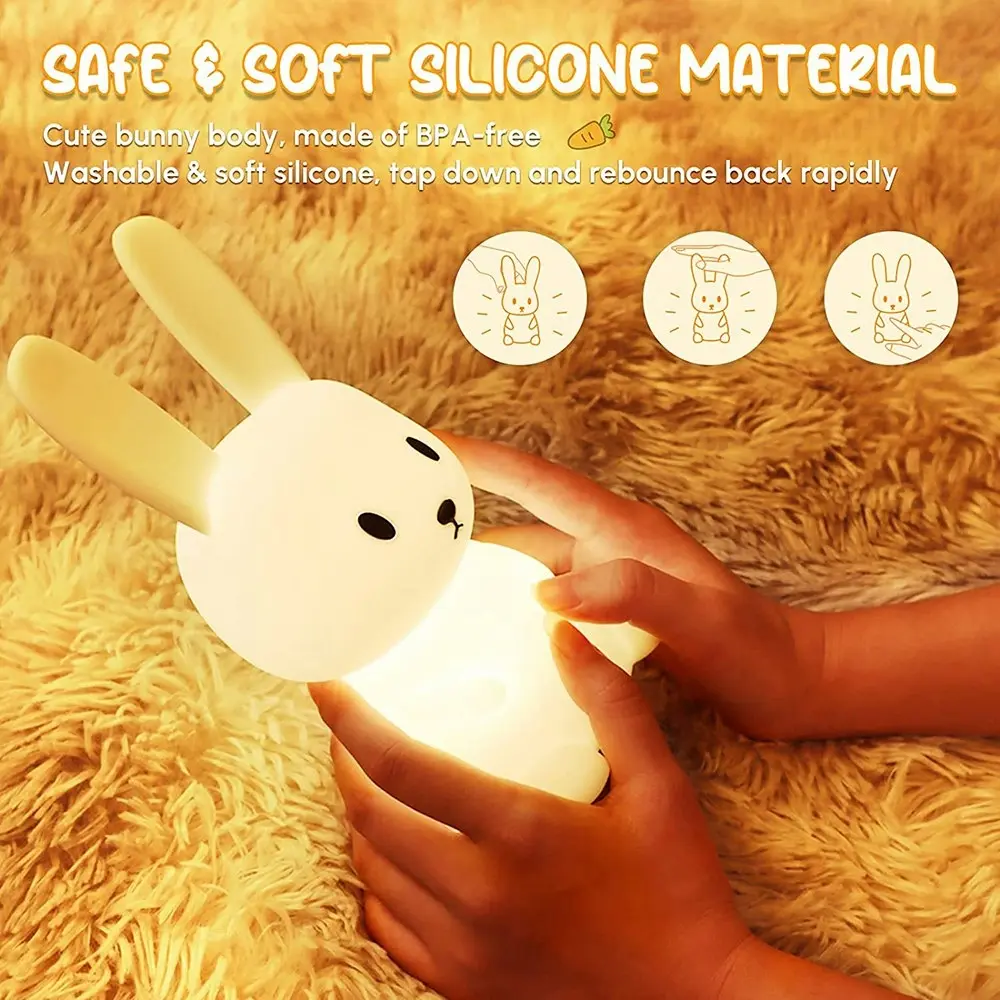 Portable Silicone Bunny Night Lights Kawaii Room Decor Squishy Nursery Light