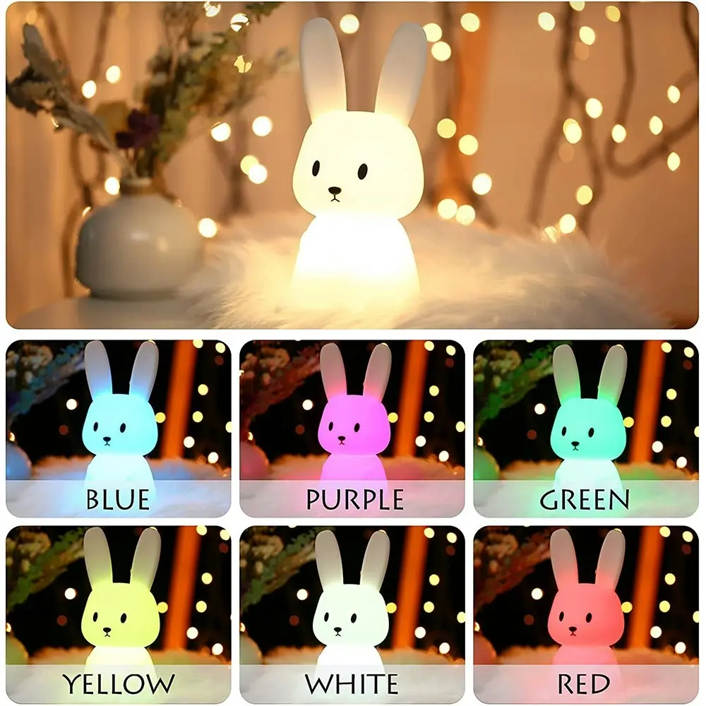 Portable Silicone Bunny Night Lights Kawaii Room Decor Squishy Nursery Light