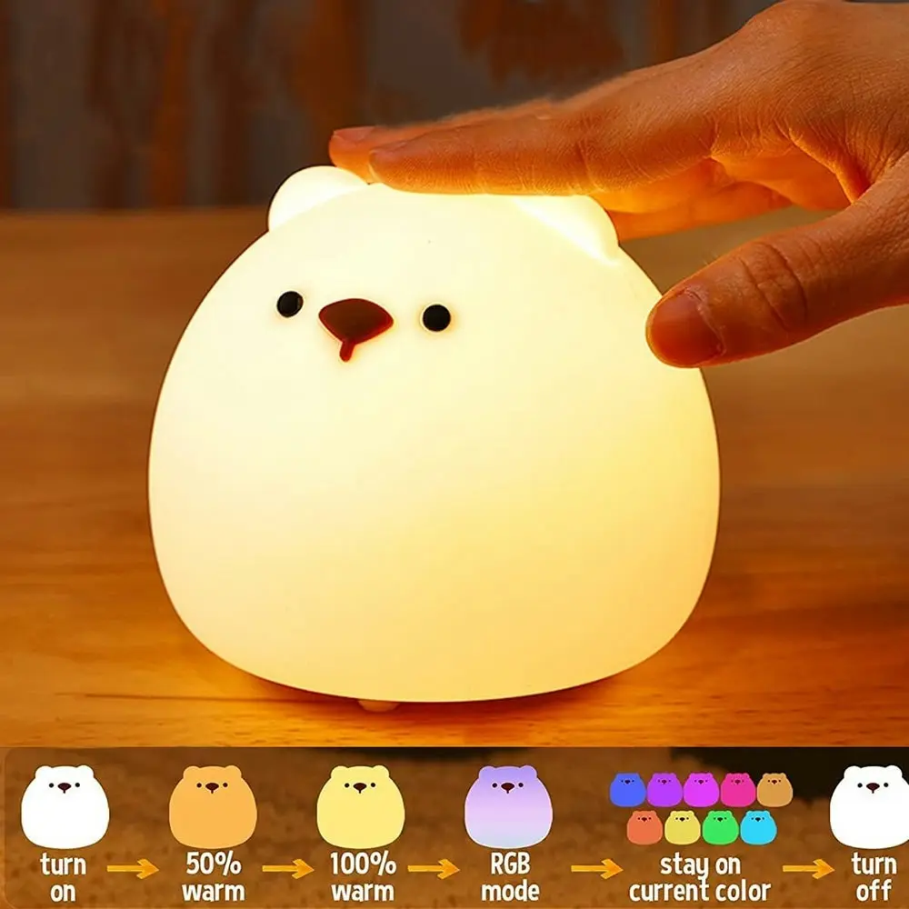 Cute Little Bear Night Light Color Changing Silicone USB LED Night Light