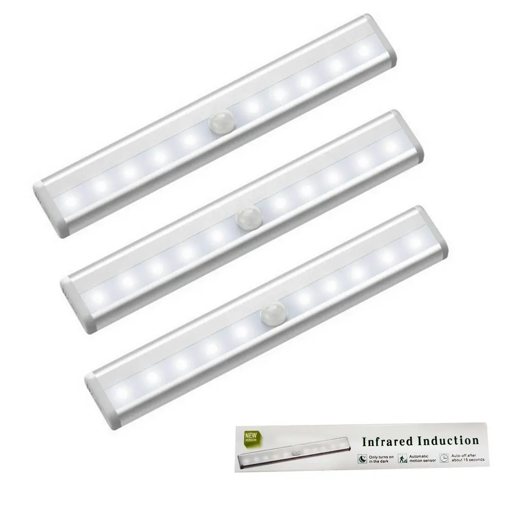 10 LED Motion Sensor Lights for Closet Cabinet Wardrobe Stairs