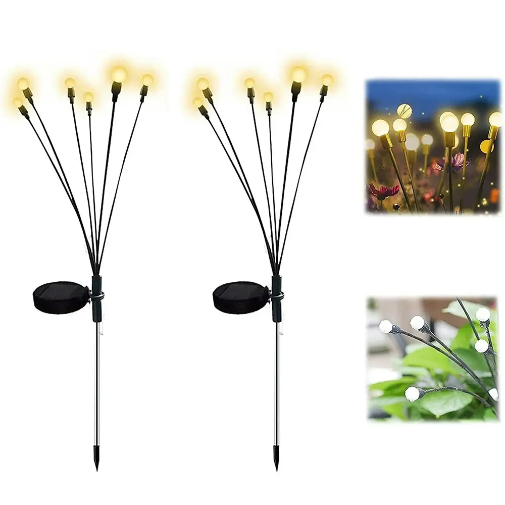 2Pcs Solar Powered Firefly Lights Outdoor Swaying Garden Lights