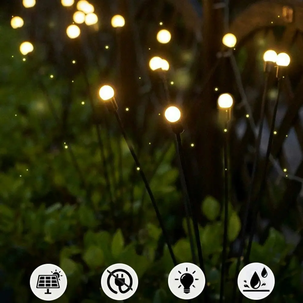 2Pcs Solar Powered Firefly Lights Outdoor Swaying Garden Lights