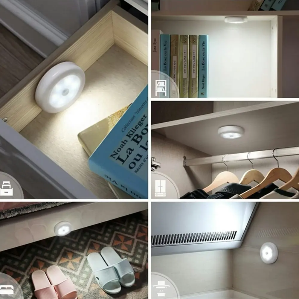 6 Pack Cordless Battery-Powered Motion Sensor Light Stair Lights Closet Lights