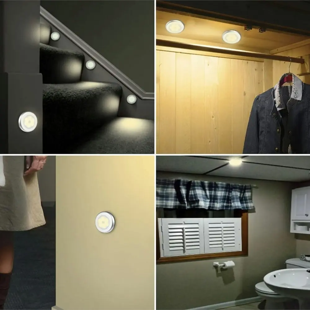 6 Pack Cordless Battery-Powered Motion Sensor Light Closet Lights Stair Lights