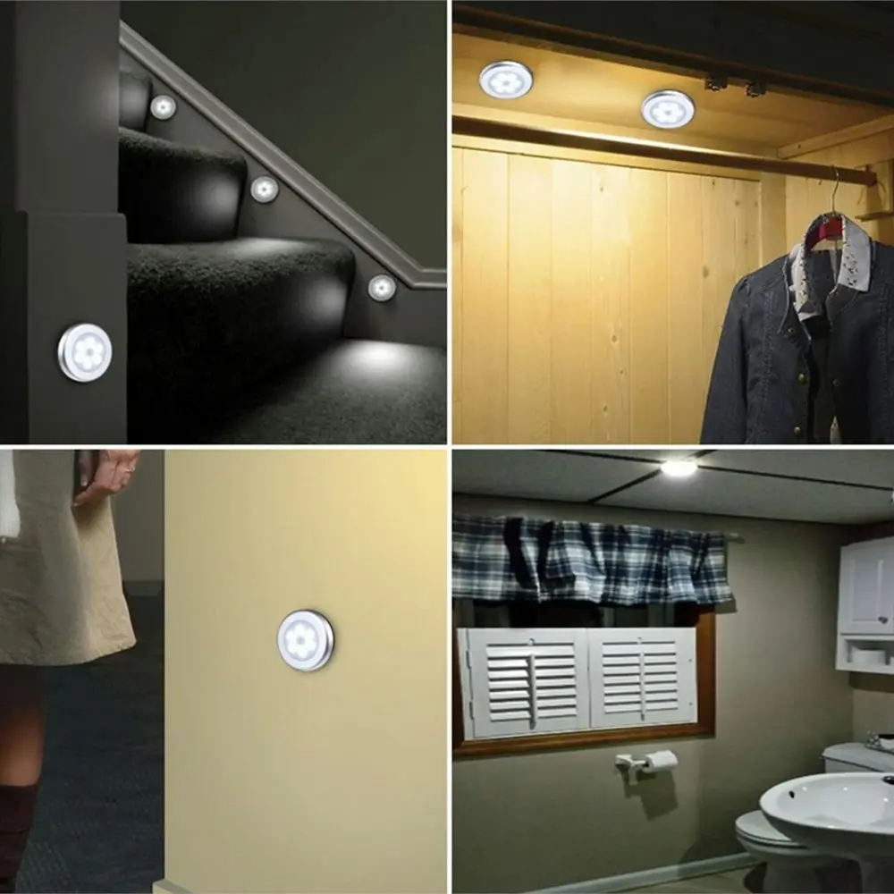 6 Pack Cordless Battery-Powered Motion Sensor Light Closet Lights Stair Lights