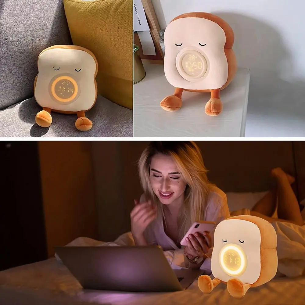 Bed Decor Night Light Bedside Light with Rechargeable and Dimmable Alarm Clock