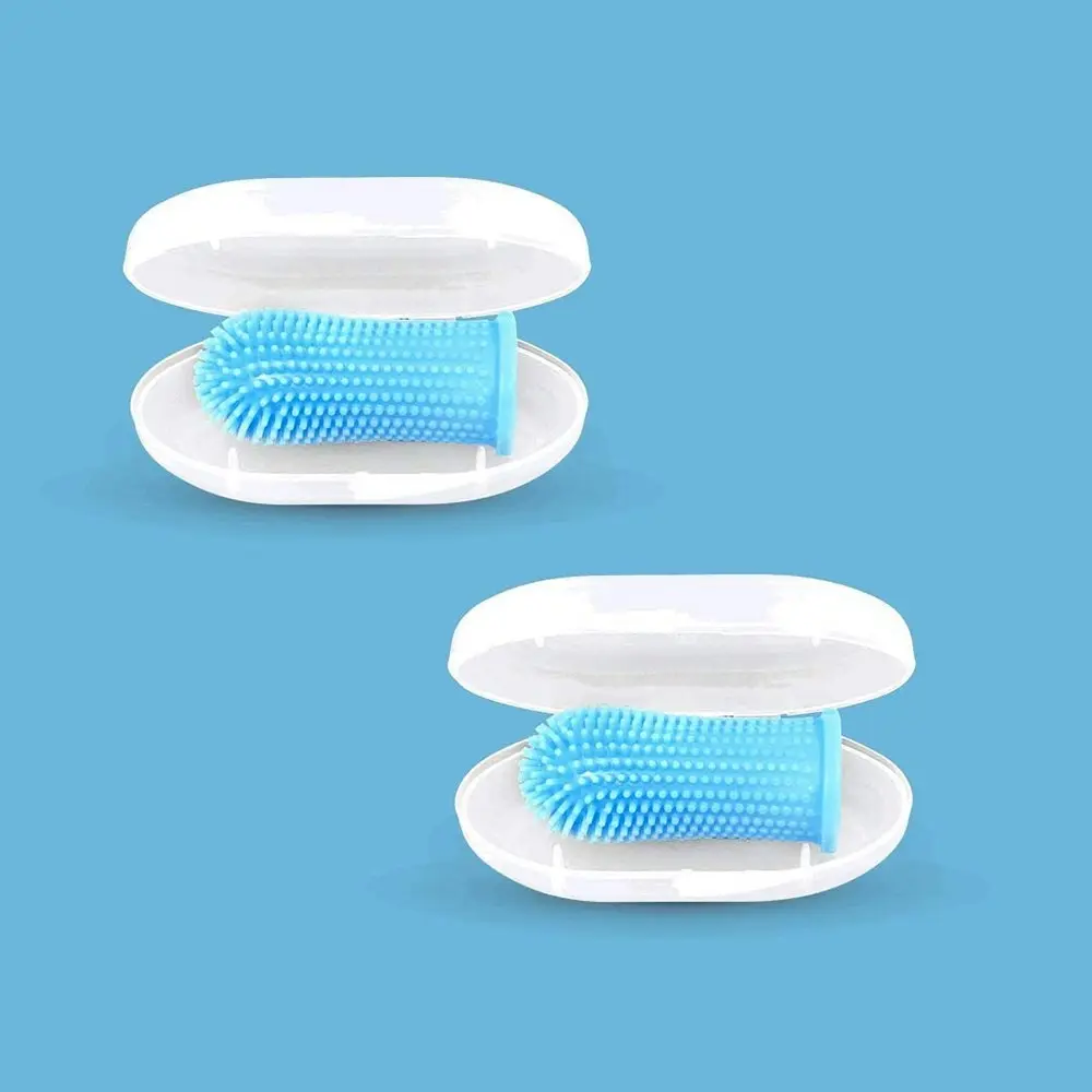 2Pcs Silicone Pet Toothbrush 360o Dog Finger Cover Toothbrush